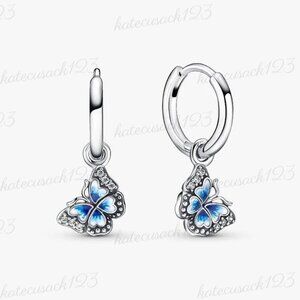 Pandora Blue Butterfly Hoop Earrings